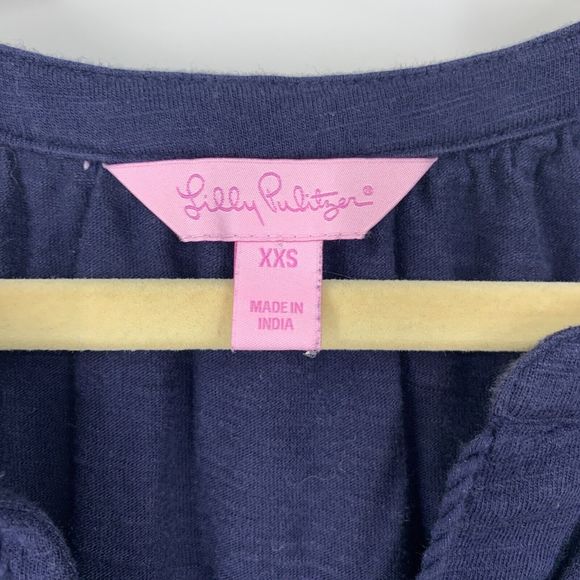 Lilly Pulitzer De Lago Tasstled Dress Flare sleeves Navy Blue Cotton Modal - Picture 2 of 10